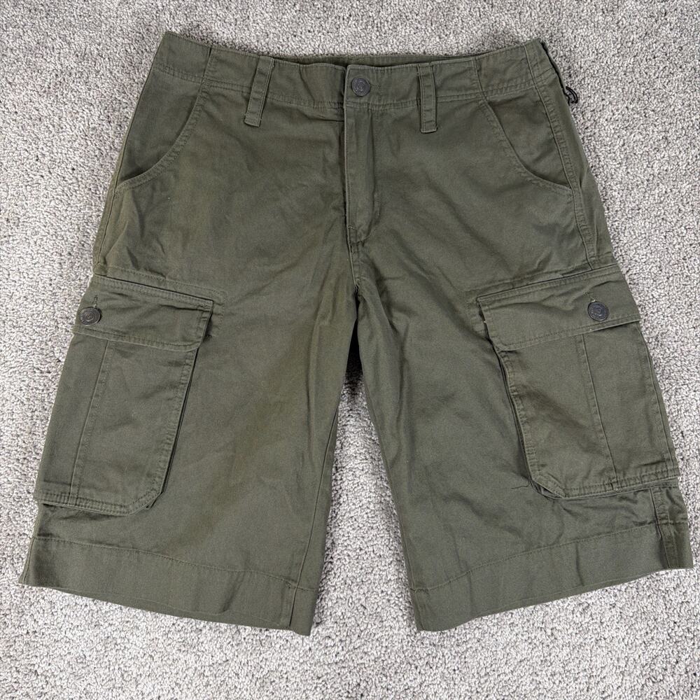 True Religion Cargo Shorts Mens 30 Moss Green World Tour Miltant 12" Canvas